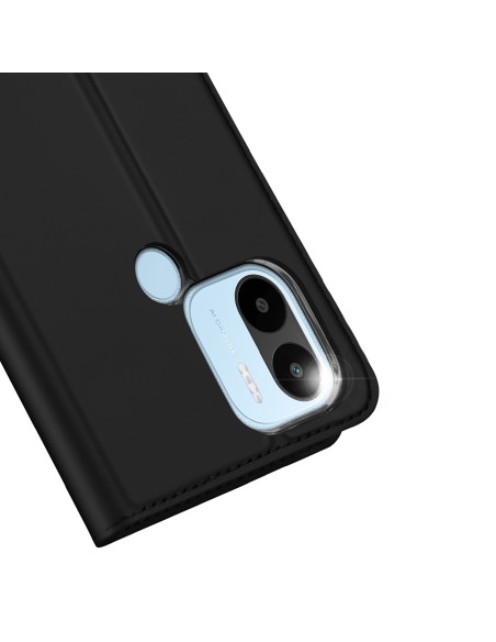 Dux Ducis Skin Pro dėklas, skirtas Xiaomi Redmi A1+ atverčiamas dangtelis kortelės piniginės stovas juodas