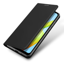 Dux Ducis Skin Pro dėklas, skirtas Xiaomi Redmi A1+ atverčiamas dangtelis kortelės piniginės stovas juodas