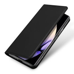Dux Ducis Skin Pro dėklas, skirtas Realme 10 Pro+ atverčiamas dangtelis kortelės piniginės stovui, juodas