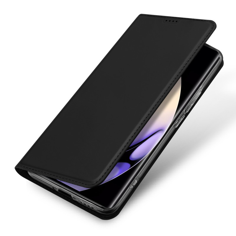 Dux Ducis Skin Pro dėklas, skirtas Realme 10 Pro+ atverčiamas dangtelis kortelės piniginės stovui, juodas