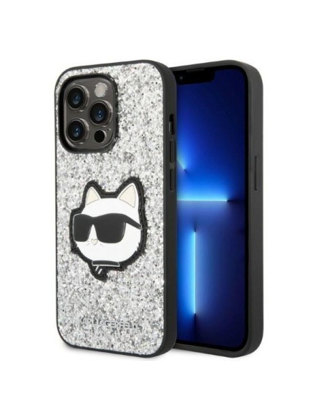 Karl Lagerfeld Glitter Choupette Patch dėklas iPhone 14 Pro - sidabrinis Karl Lagerfeld Glitter Choupette Patch dėklas iPhone 14 Pro - sidabrinis