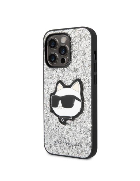 Karl Lagerfeld Glitter Choupette Patch dėklas iPhone 14 Pro - sidabrinis Karl Lagerfeld Glitter Choupette Patch dėklas iPhone 14 Pro - sidabrinis