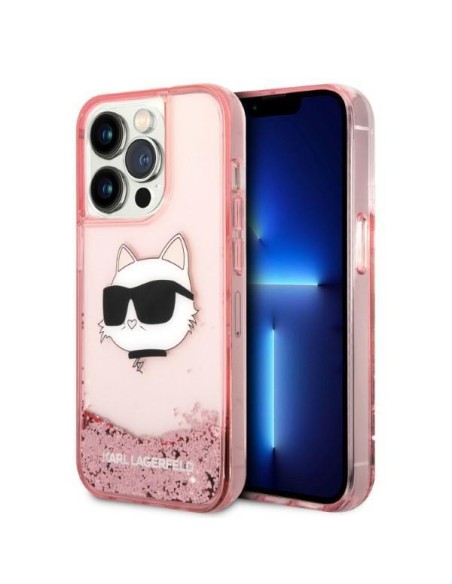 Karl Lagerfeld Glitter Choupette Head dėklas iPhone 14 Pro - rožinis Karl Lagerfeld Glitter Choupette Head dėklas iPhone 14 Pro - rožinis