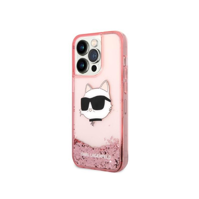 Karl Lagerfeld Glitter Choupette Head dėklas iPhone 14 Pro - rožinis