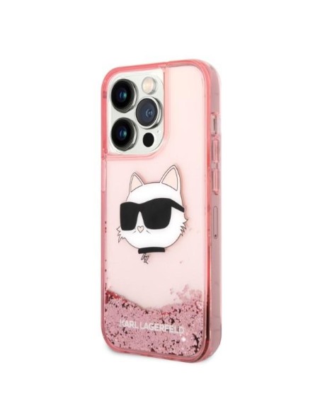 Karl Lagerfeld Glitter Choupette Head dėklas iPhone 14 Pro - rožinis Karl Lagerfeld Glitter Choupette Head dėklas iPhone 14 Pro - rožinis