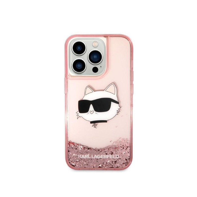 Karl Lagerfeld Glitter Choupette Head dėklas iPhone 14 Pro - rožinis