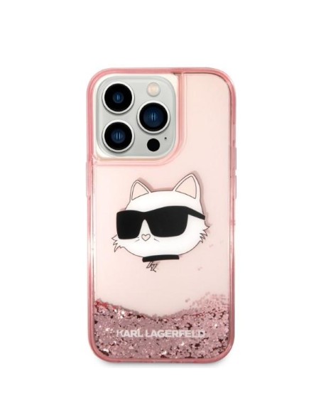 Karl Lagerfeld Glitter Choupette Head dėklas iPhone 14 Pro - rožinis Karl Lagerfeld Glitter Choupette Head dėklas iPhone 14 Pro - rožinis