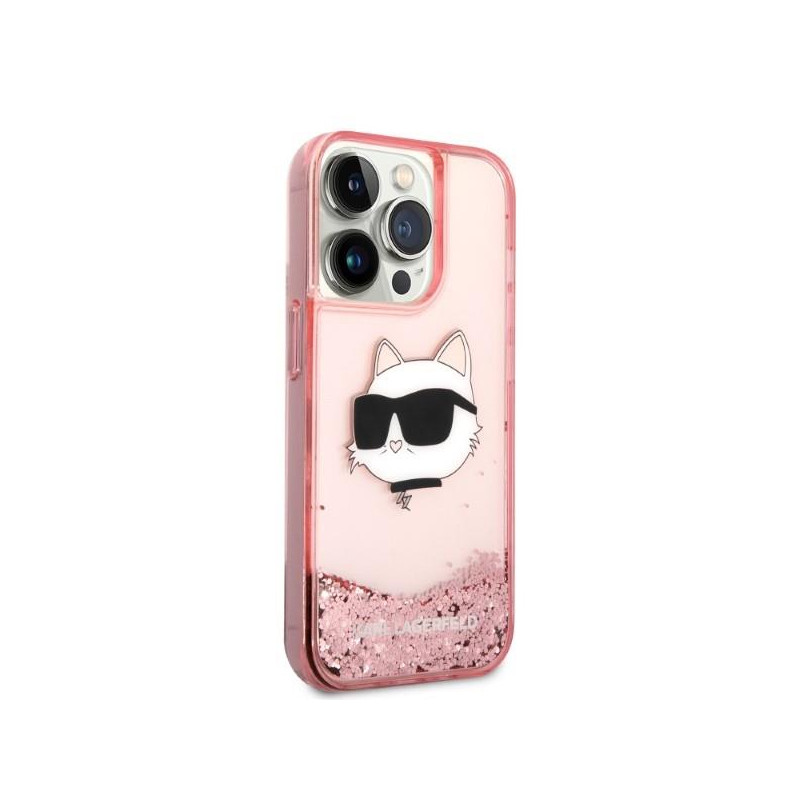 Karl Lagerfeld Glitter Choupette Head dėklas iPhone 14 Pro - rožinis