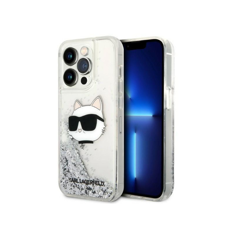 Karl Lagerfeld Glitter Choupette Head dėklas iPhone 14 Pro - sidabrinis