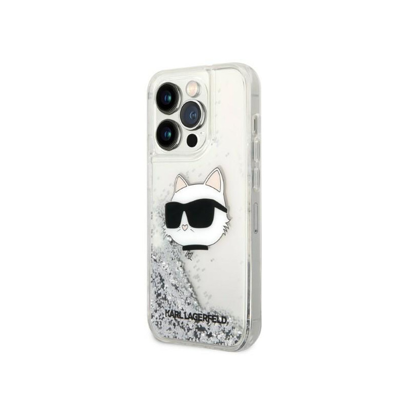 Karl Lagerfeld Glitter Choupette Head dėklas iPhone 14 Pro - sidabrinis