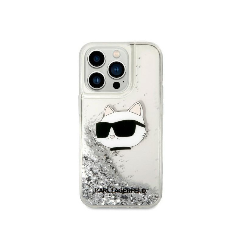 Karl Lagerfeld Glitter Choupette Head dėklas iPhone 14 Pro - sidabrinis