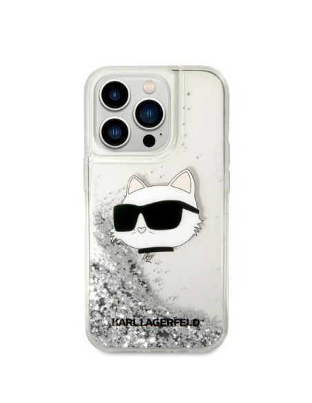 Karl Lagerfeld Glitter Choupette Head dėklas iPhone 14 Pro - sidabrinis Karl Lagerfeld Glitter Choupette Head dėklas iPhone 14 Pro - sidabrinis