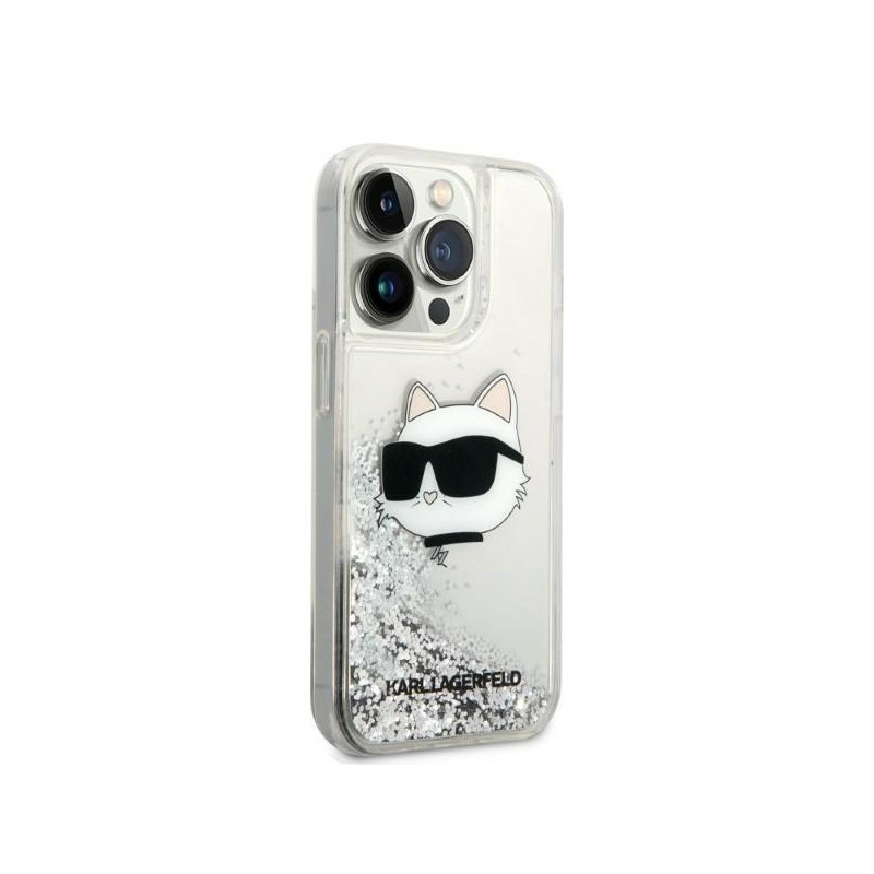 Karl Lagerfeld Glitter Choupette Head dėklas iPhone 14 Pro - sidabrinis