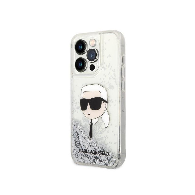 Karl Lagerfeld Glitter Karl& 39 s Head dėklas, skirtas iPhone 14 Pro – sidabrinis