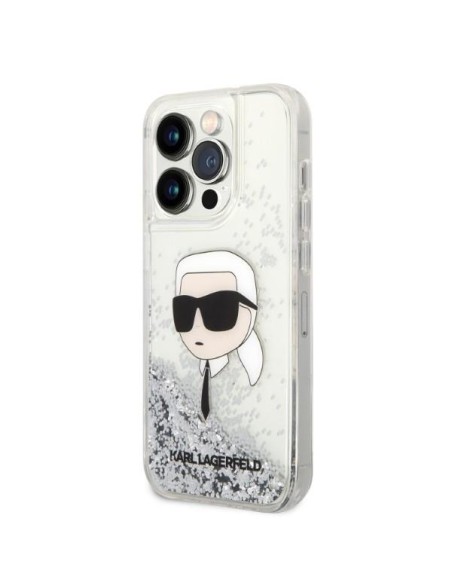 Karl Lagerfeld Glitter Karl& 39 s Head dėklas, skirtas iPhone 14 Pro – sidabrinis