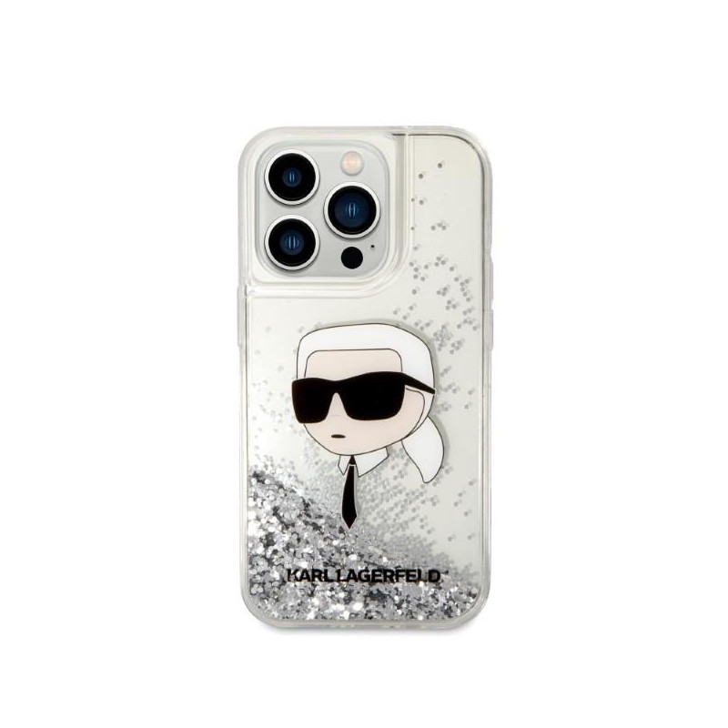 Karl Lagerfeld Glitter Karl& 39 s Head dėklas, skirtas iPhone 14 Pro – sidabrinis