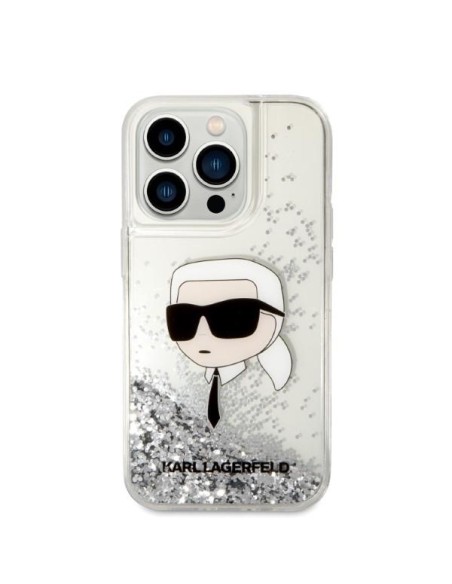 Karl Lagerfeld Glitter Karl& 39 s Head dėklas, skirtas iPhone 14 Pro – sidabrinis