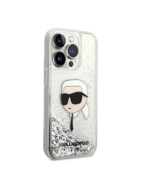Karl Lagerfeld Glitter Karl& 39 s Head dėklas, skirtas iPhone 14 Pro – sidabrinis