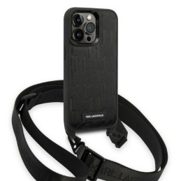 Karl Lagerfeld Monogram Plaque Logo Strap dėklas iPhone 14 Pro - juodas