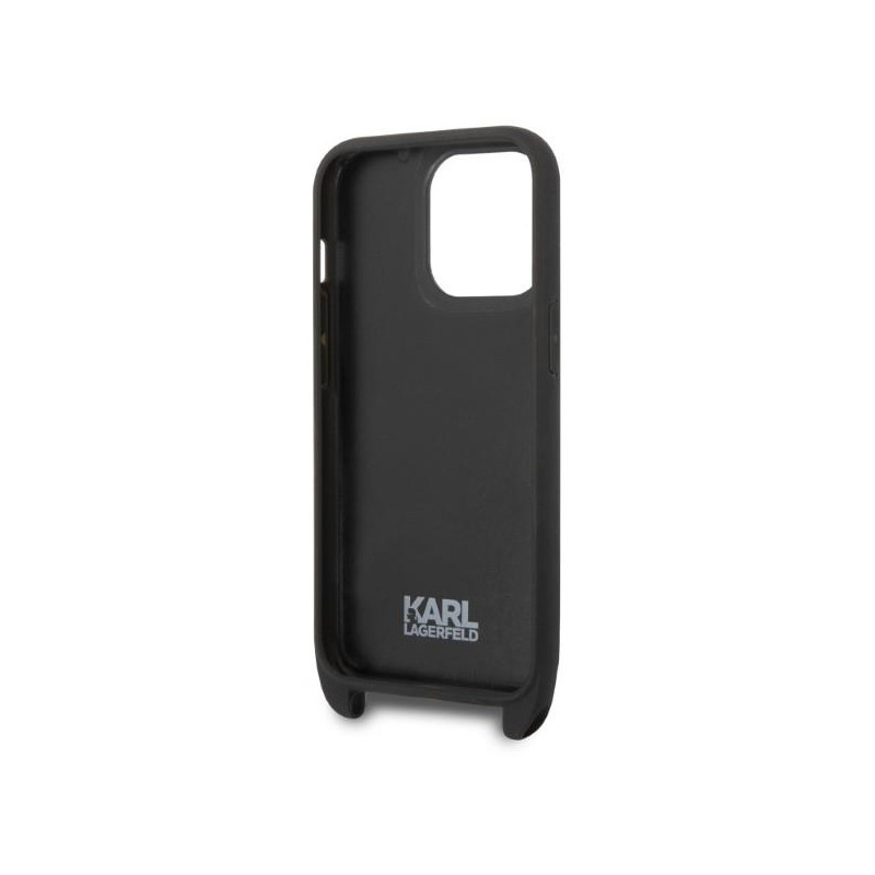 Karl Lagerfeld Monogram Plaque Logo Strap dėklas iPhone 14 Pro - juodas