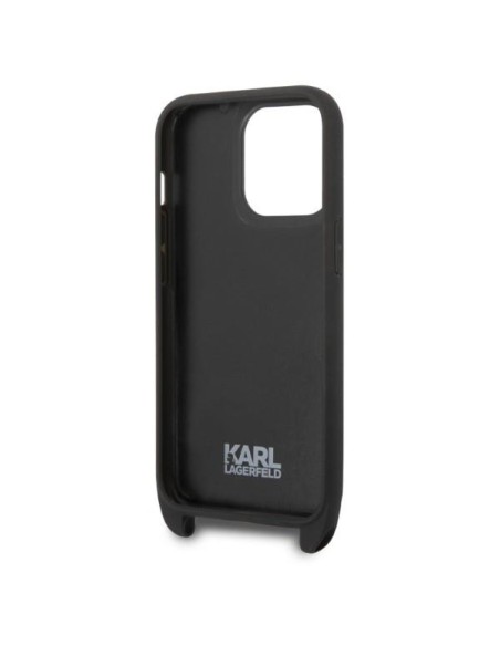Karl Lagerfeld Monogram Plaque Logo Strap dėklas iPhone 14 Pro - juodas Karl Lagerfeld Monogram Plaque Logo Strap dėklas iPhone 14 Pro - juodas