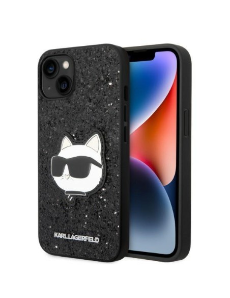 Karl Lagerfeld Glitter Choupette Patch dėklas iPhone 14 Plus - juodas Karl Lagerfeld Glitter Choupette Patch dėklas iPhone 14 Plus - juodas