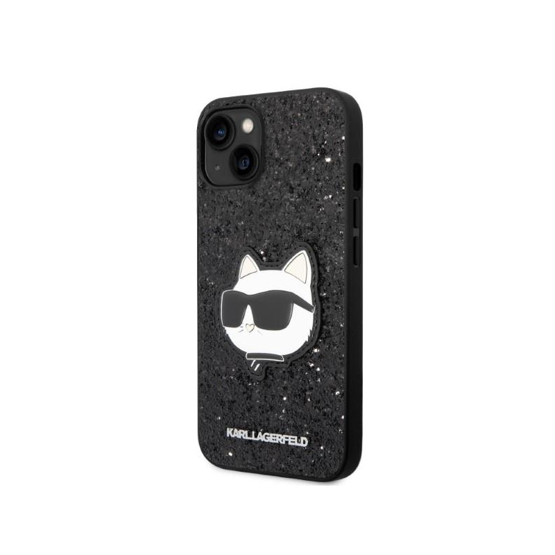 Karl Lagerfeld Glitter Choupette Patch dėklas iPhone 14 Plus - juodas