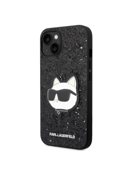 Karl Lagerfeld Glitter Choupette Patch dėklas iPhone 14 Plus - juodas Karl Lagerfeld Glitter Choupette Patch dėklas iPhone 14 Plus - juodas