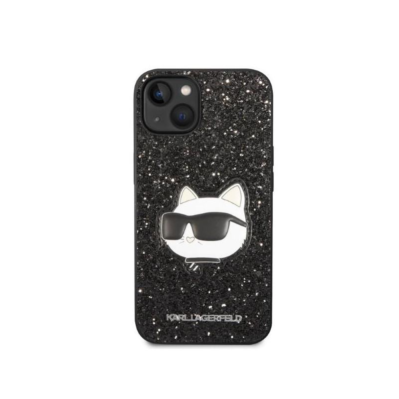 Karl Lagerfeld Glitter Choupette Patch dėklas iPhone 14 Plus - juodas