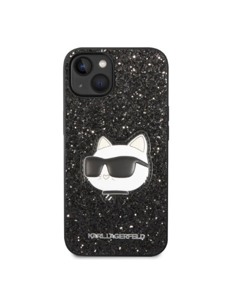 Karl Lagerfeld Glitter Choupette Patch dėklas iPhone 14 Plus - juodas Karl Lagerfeld Glitter Choupette Patch dėklas iPhone 14 Plus - juodas
