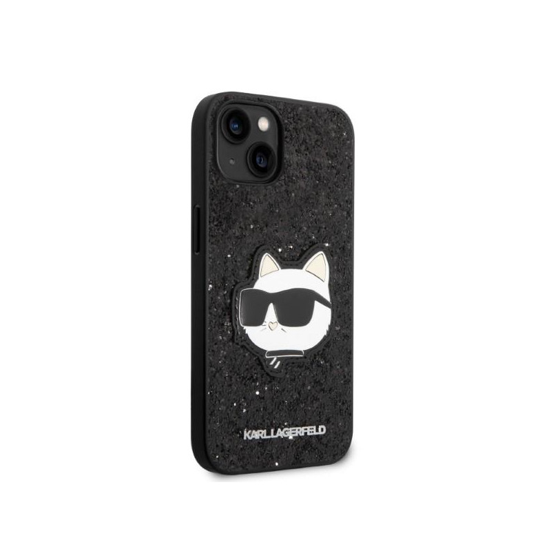 Karl Lagerfeld Glitter Choupette Patch dėklas iPhone 14 Plus - juodas