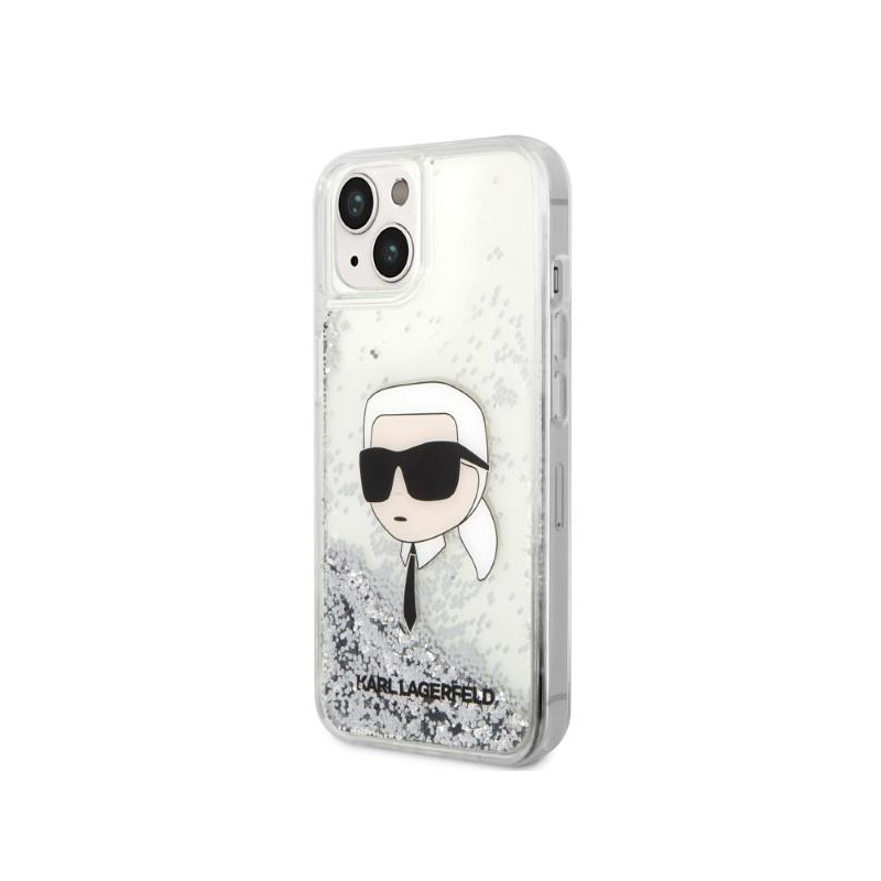 Karl Lagerfeld Glitter Karl& 39 s Head dėklas iPhone 14 Plus - sidabrinis