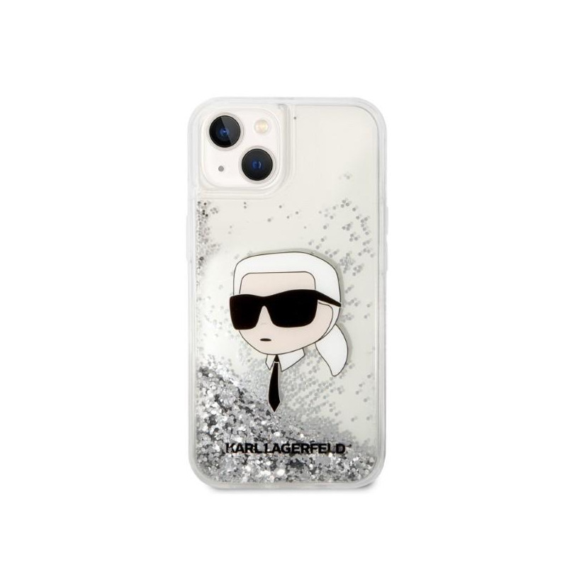 Karl Lagerfeld Glitter Karl& 39 s Head dėklas iPhone 14 Plus - sidabrinis