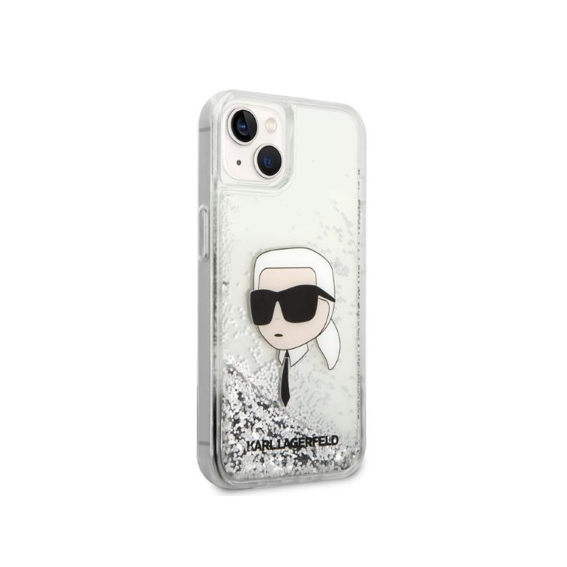 Karl Lagerfeld Glitter Karl& 39 s Head dėklas iPhone 14 Plus - sidabrinis