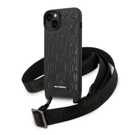 Karl Lagerfeld Monogram Plaque Logo Strap dėklas iPhone 14 Plus - juodas Karl Lagerfeld Monogram Plaque Logo Strap dėklas iPhone 14 Plus - juodas