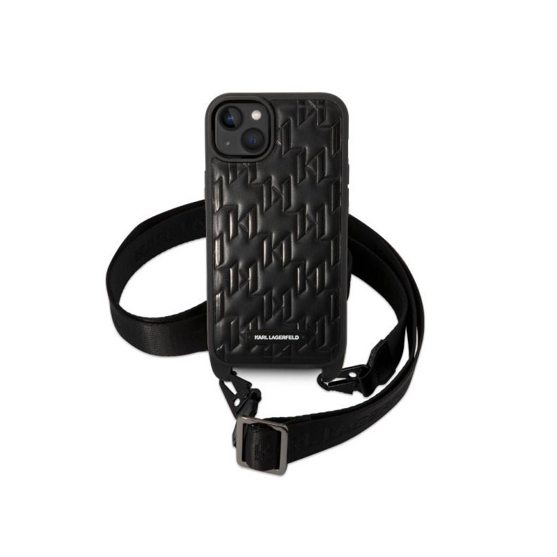 Karl Lagerfeld Monogram Plaque Logo Strap dėklas iPhone 14 Plus - juodas