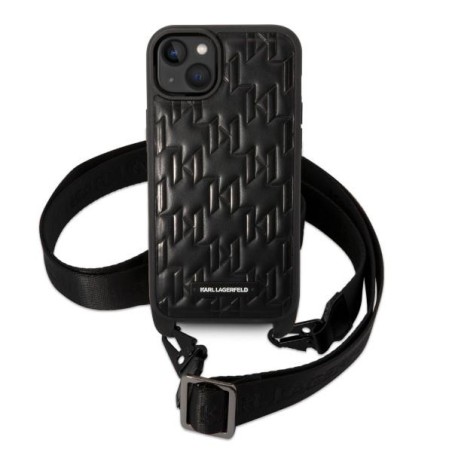 Karl Lagerfeld Monogram Plaque Logo Strap dėklas iPhone 14 Plus - juodas Karl Lagerfeld Monogram Plaque Logo Strap dėklas iPhone 14 Plus - juodas