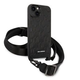 Karl Lagerfeld Monogram Plaque Logo Strap dėklas iPhone 14 Plus - juodas