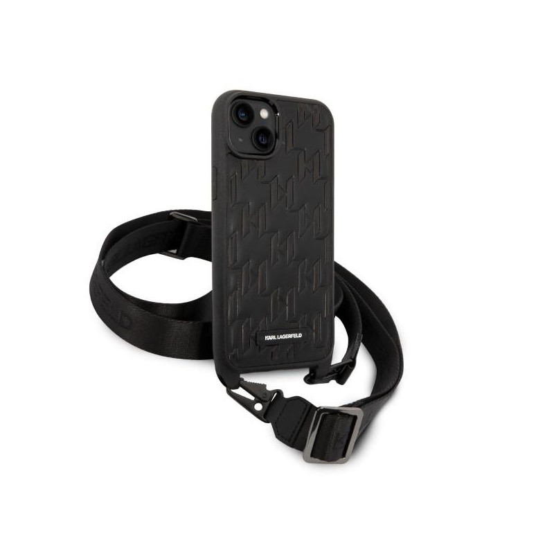 Karl Lagerfeld Monogram Plaque Logo Strap dėklas iPhone 14 Plus - juodas