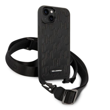 Karl Lagerfeld Monogram Plaque Logo Strap dėklas iPhone 14 Plus - juodas Karl Lagerfeld Monogram Plaque Logo Strap dėklas iPhone 14 Plus - juodas