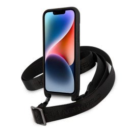 Karl Lagerfeld Monogram Plaque Logo Strap dėklas iPhone 14 Plus - juodas