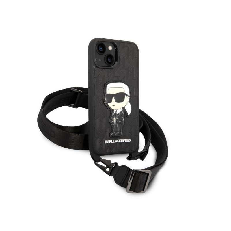 Karl Lagerfeld Monogram Ikonik Patch dėklas iPhone 14 - juodas