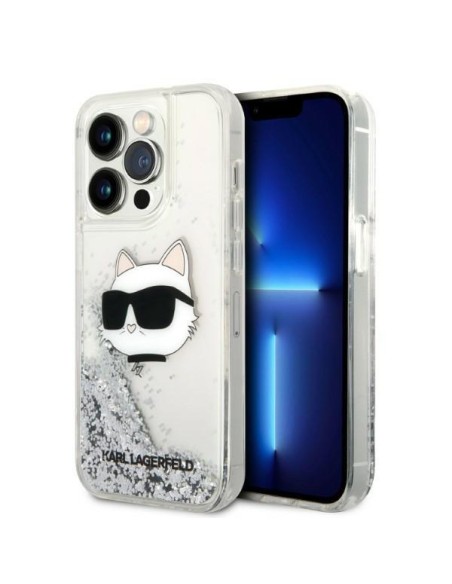 Karl Lagerfeld Glitter Choupette Head dėklas iPhone 14 Pro Max - sidabrinis
