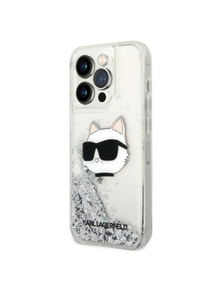 Karl Lagerfeld Glitter Choupette Head dėklas iPhone 14 Pro Max - sidabrinis