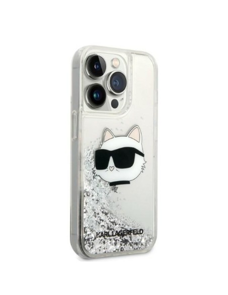 Karl Lagerfeld Glitter Choupette Head dėklas iPhone 14 Pro Max - sidabrinis