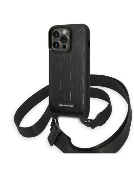 Karl Lagerfeld Monogram Plaque Logo Strap dėklas iPhone 14 Pro Max - juodas Karl Lagerfeld Monogram Plaque Logo Strap dėklas iPhone 14 Pro Max - juodas