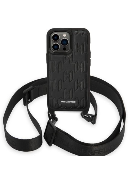 Karl Lagerfeld Monogram Plaque Logo Strap dėklas iPhone 14 Pro Max - juodas Karl Lagerfeld Monogram Plaque Logo Strap dėklas iPhone 14 Pro Max - juodas