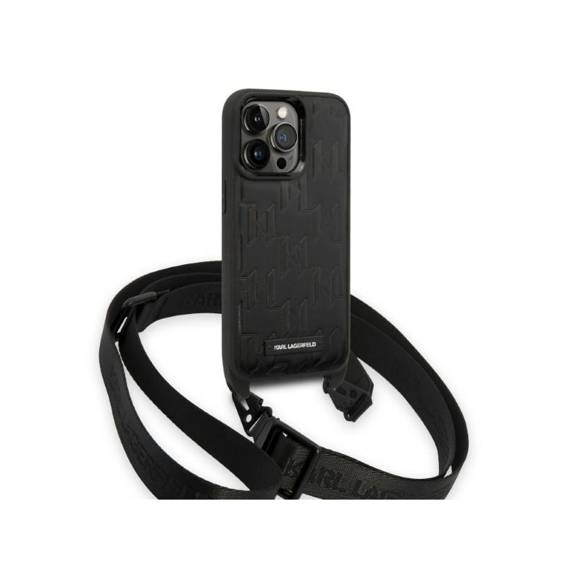 Karl Lagerfeld Monogram Plaque Logo Strap dėklas iPhone 14 Pro Max - juodas