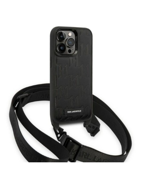 Karl Lagerfeld Monogram Plaque Logo Strap dėklas iPhone 14 Pro Max - juodas Karl Lagerfeld Monogram Plaque Logo Strap dėklas iPhone 14 Pro Max - juodas