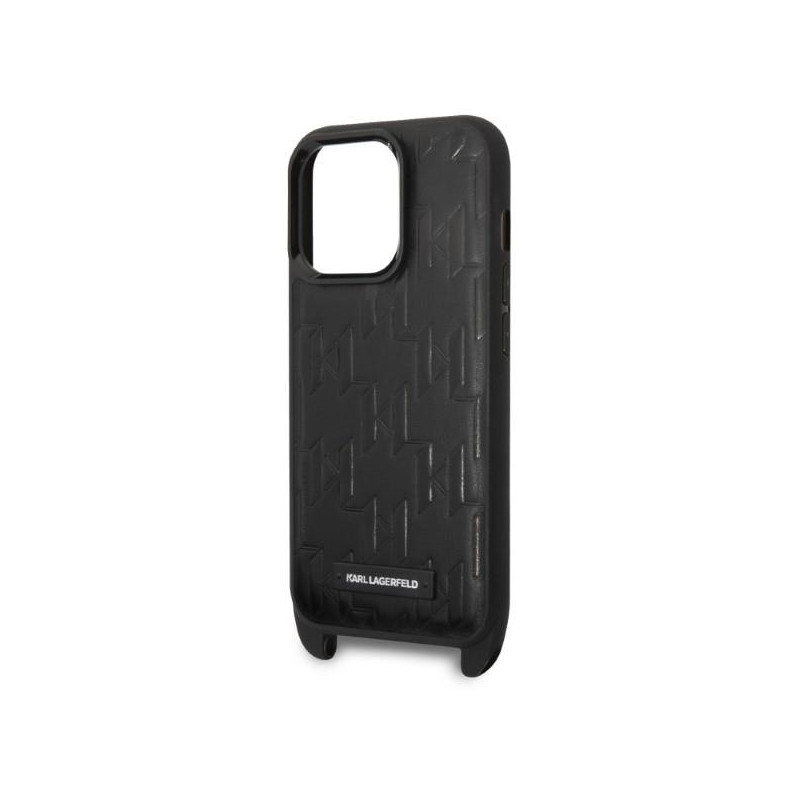 Karl Lagerfeld Monogram Plaque Logo Strap dėklas iPhone 14 Pro Max - juodas